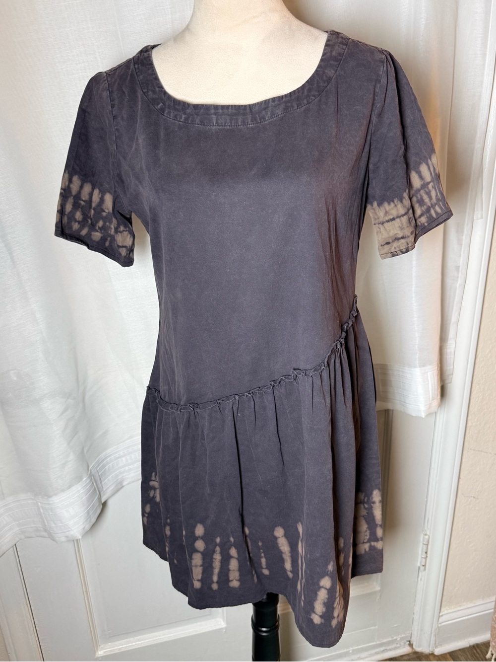 Anthropologie The Odells Mini Dress, Navy & Tan Distressed, Festival, Size S